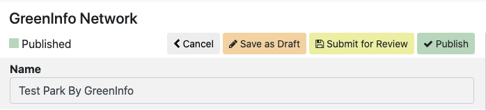 Editing bar showing Save as Draft, Submit for Review, Publish