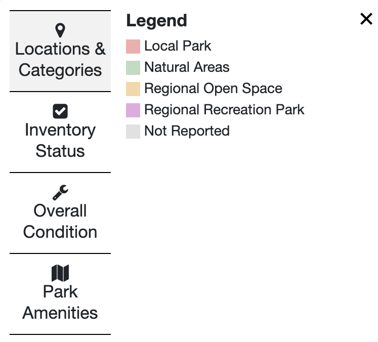 Map legend showing different park types